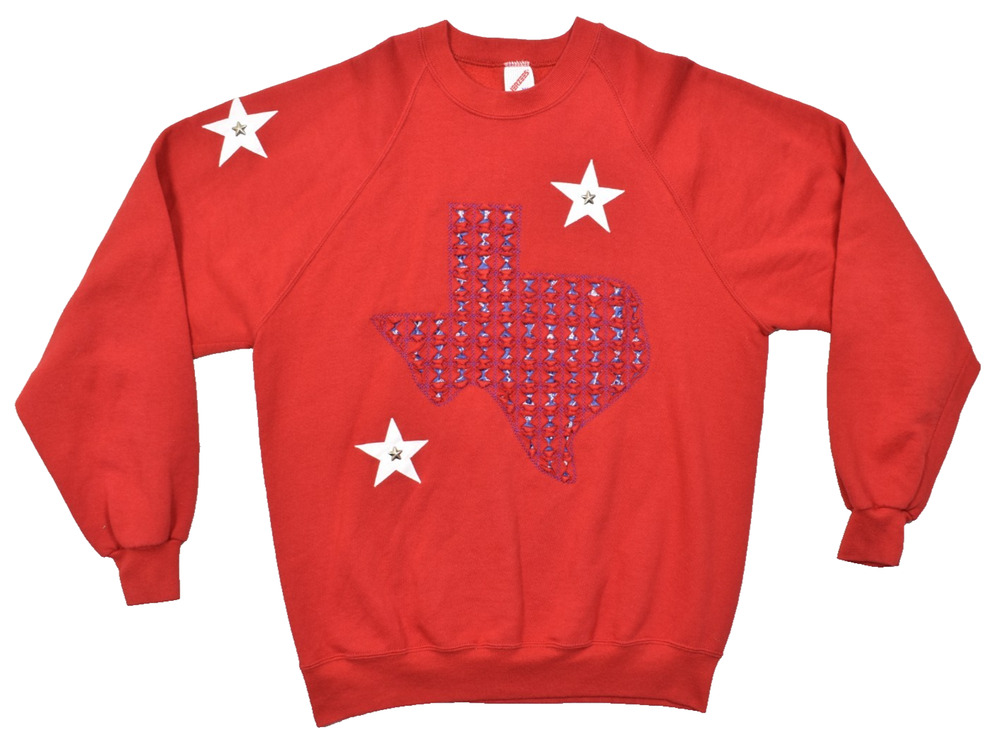 Vintage Jerzees Texas Star Sweatshirt Red XL Made in USA Puff Print Embroidery